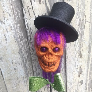 Glitter Skull with hat Pick, skull decor, Halloween Wreath attachment,Halloween skull, Halloween decor, Halloween decorations, Keleas