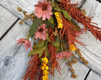 Fall Mixed floral stem with coral, rust  and yellow Flowers Pick, Fall floral stems for wreath making and floral design