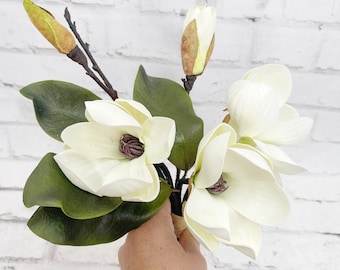 Artificial White Magnolia Floral Bush for wreath design and floral arranging, White Magnolia for Wedding floral Design