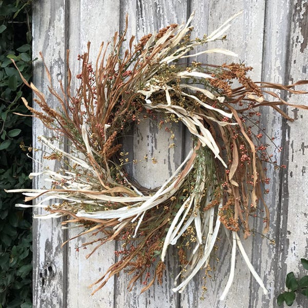 Fall Wreath for door,fall Wreath, Autumn Wreath,Harvest Wreath,Thanksgiving Wreath, Country Fall Wreath, Twig Fall Wreath, Corn Husk Wreath