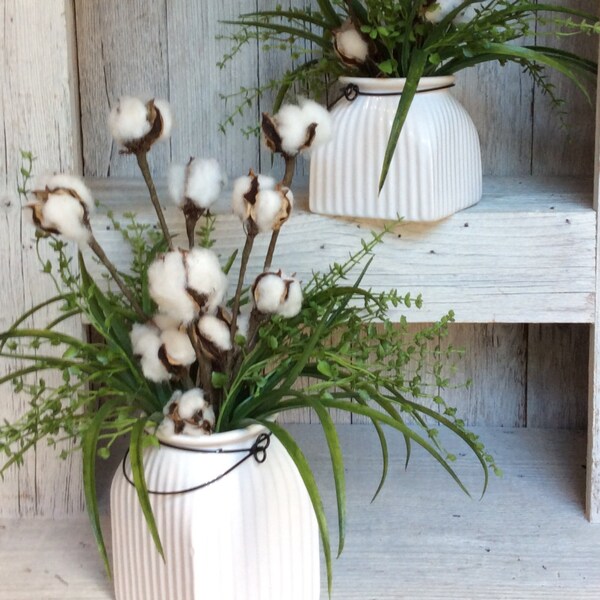 Cotton Floral Arrangment, Small Floral arrangement ,Cotton Arrangemnet, Farmhouse decor, Rustic decor, Keleas