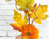 Velvet Pumpkin with berries and twig Pick, Fall Pumpkin stem, Fall floral, Fall Greenery, Fall Floral Decor, Keleas, Keleas florals
