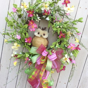 Spring Wreath, Owl Wreath, Mothers Day wreath, Summer Door Wreath,All Season door, Owl spring wreath, Burlap Owl Wreath, Small Spring Wreath