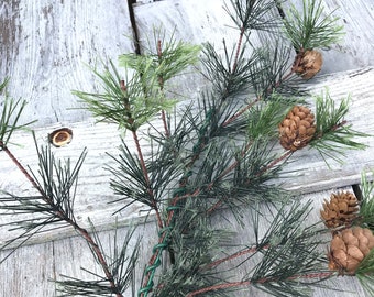 Set of 4 Artificial Pine with Small Pine cones Stem, Christmas greenery stems, Christmas floral, Christmas greenery for wreaths, Keleas