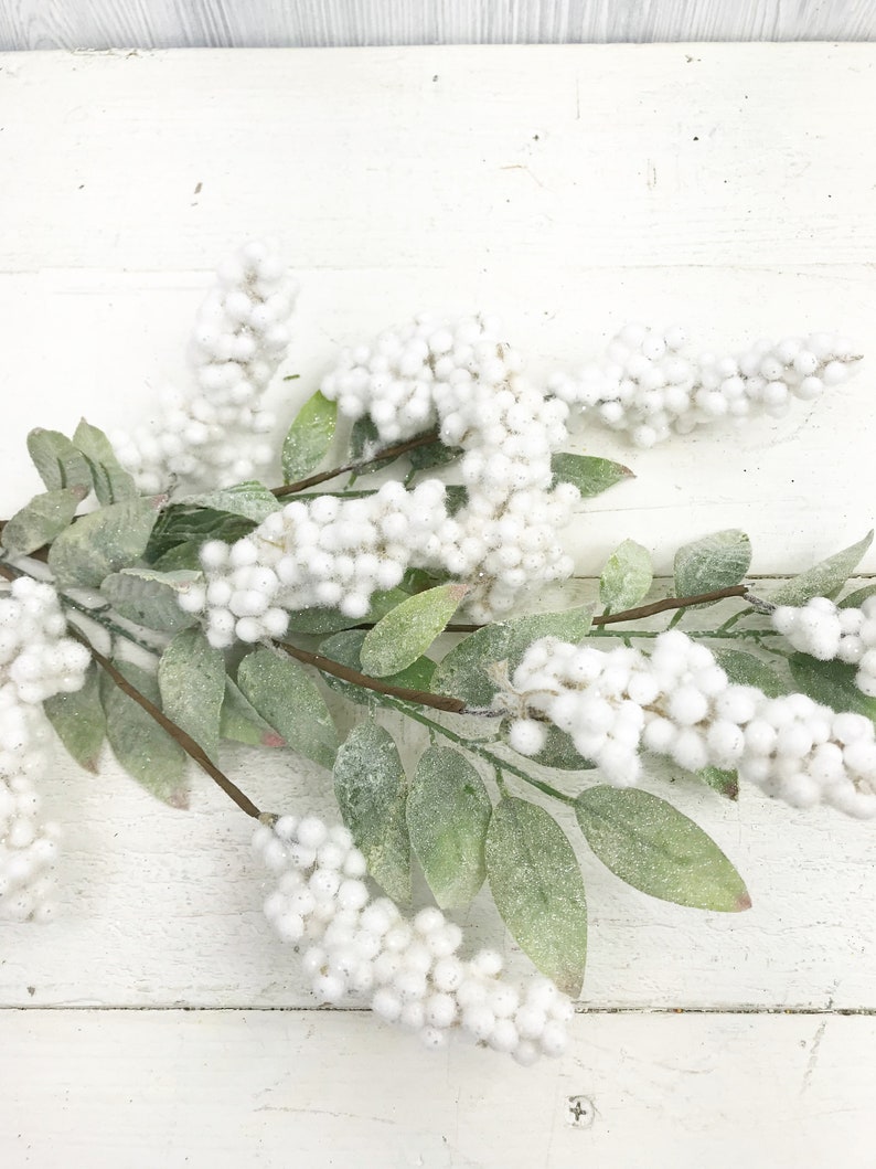 Flocked Snow Berry Stem Christmas greenery stems keleas greenery Christmas greenery for wreaths Flocked Christmas Pick Keleas