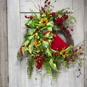 Summertime Watermelon Wreath, Summer Door Decor, Cottagecore Watermelon Wreath, Farmhouse Watermelon Wreath by Keleas