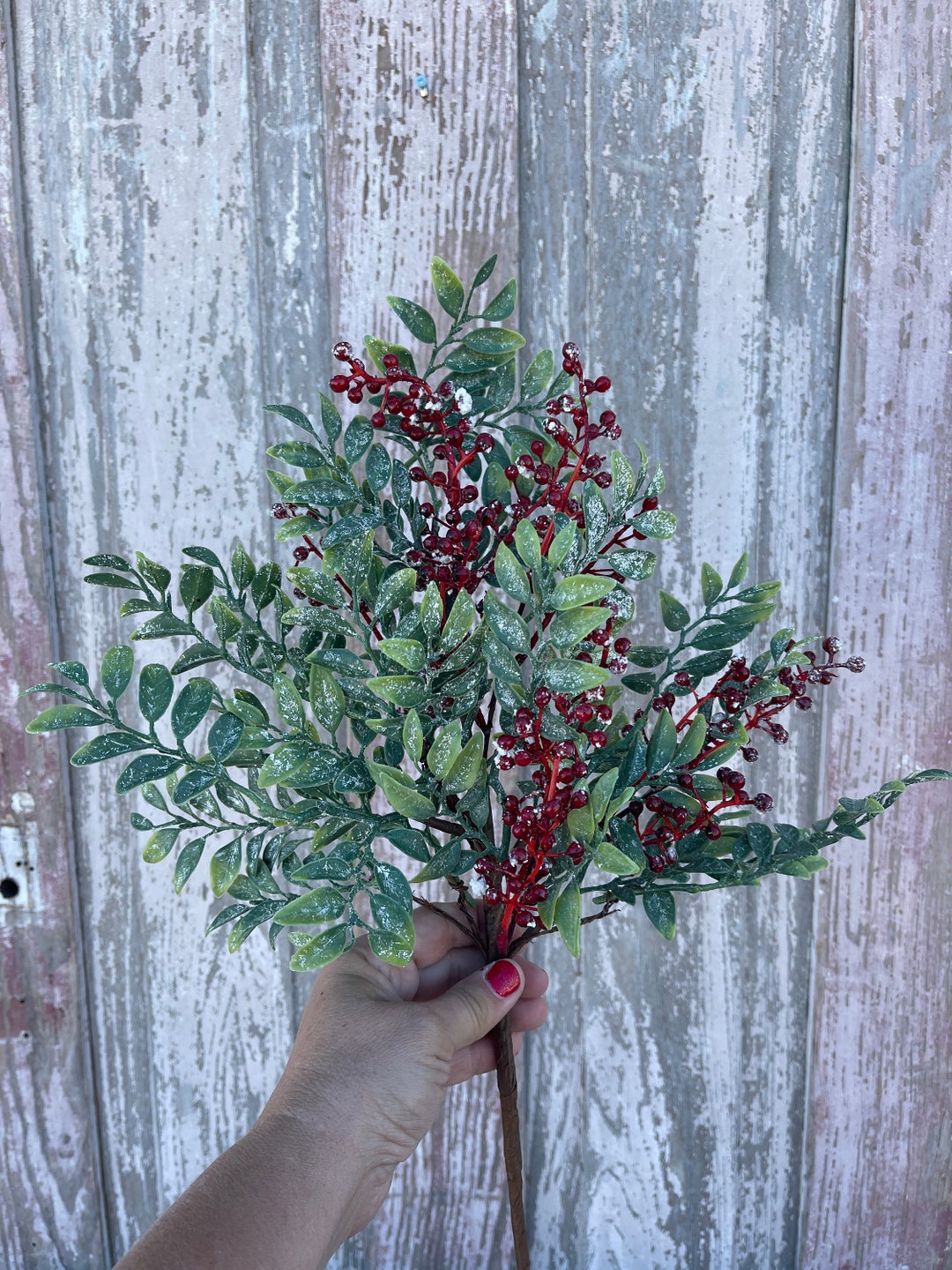 Berry Stem Snow Covered Greenery for Wreath Making, Christmas Greenery
