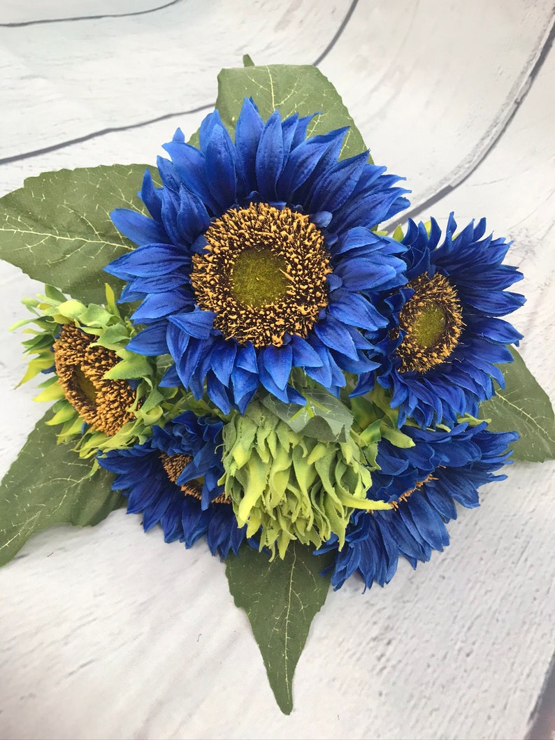 Deluxe Blue Sunflower Bouquet Sunflower Bush Spring Flowers Etsy