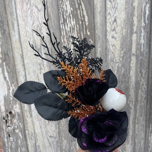 Halloween Eyeball in Rose floral Stem with twigs and orange cedar