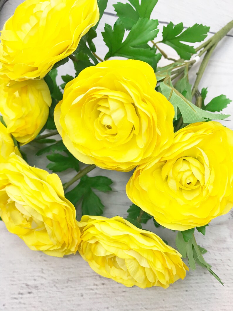Large Yellow silk flowers Artificial Yellow Ranunculus Bush Etsy