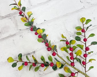 Artificial Berry with leaves stem for wreath making and floral arrangements.