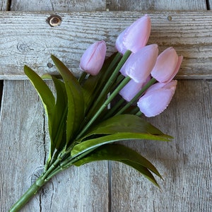Pink Small Tulip Bush, Artificial Tulips in Light Pink, Silk Flowers for Wreath Making
