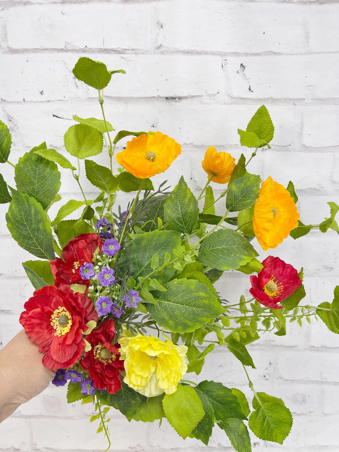 Summertime Silk Flower Bush With Greenery and Summer Colors for Silk
