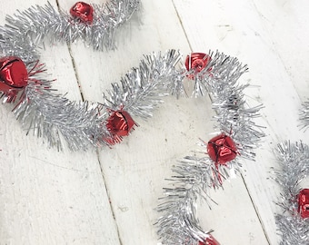 Silver Tinsel and bell Garland, Christmas Garland, Garland, Garland for Mirror, Christmas Wedding, Keleas