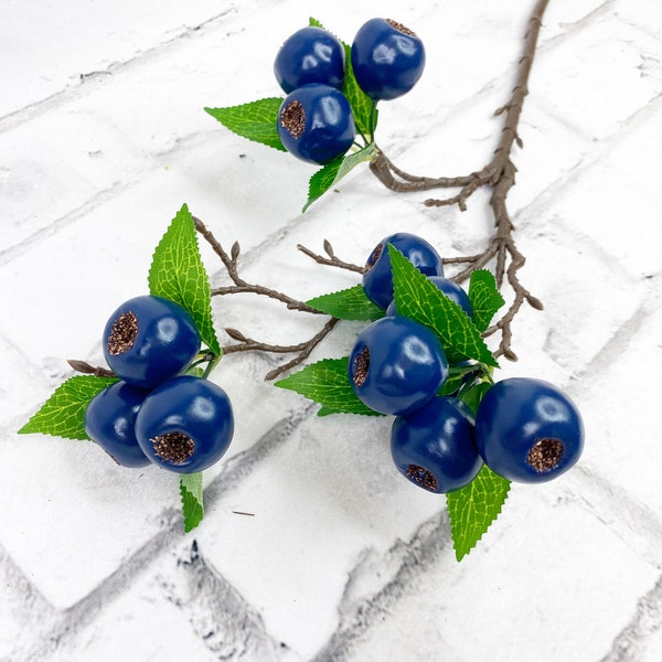 Blueberries Pick for silk floral design and wreath making by Keleas, Large Blue Berry floral stems for decorating with artificial florals