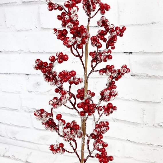 29 Faux Iced Red Berry Stem