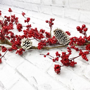 Snow Berry Pine cone Garland, Mantle Decor, Garland for Mantle, Garland for Mirror, Christmas Wedding, Keleas