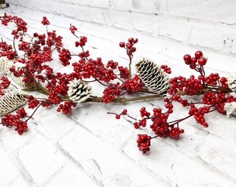 Snow Berry Pine cone Garland, Mantle Decor, Garland for Mantle, Garland for Mirror, Christmas Wedding, Keleas