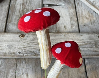 Red White Mushroom pick for wreath making and floral design,  cottagecore  artificial mushroom decor for crafting