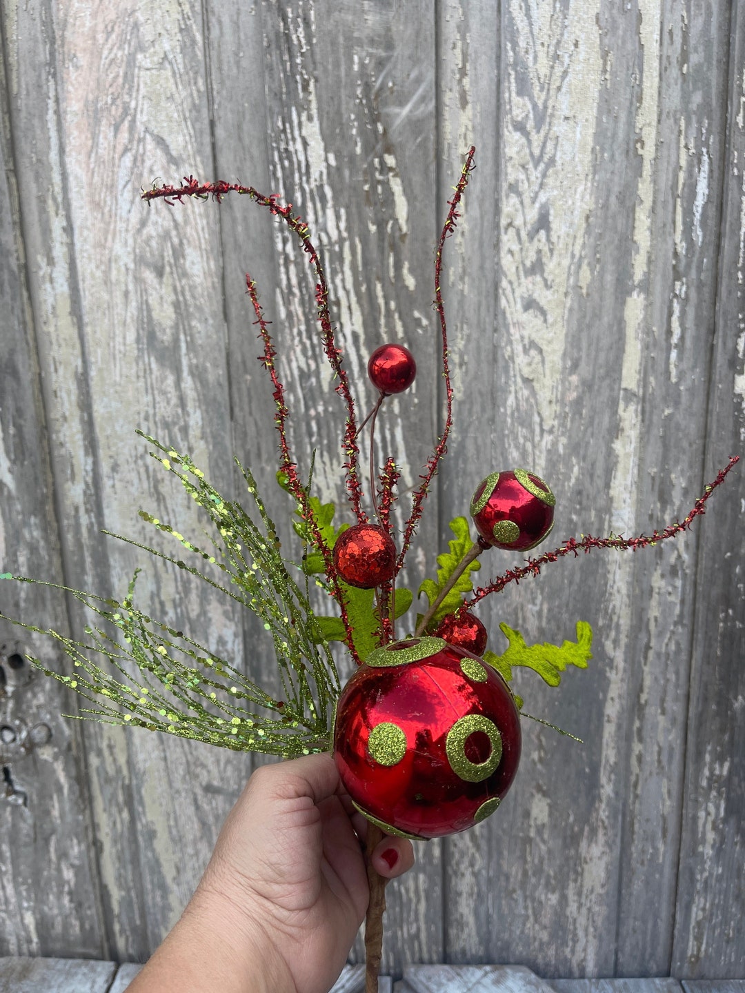 Ball Stem With Christmas Balls for Christmas Floral Designs, and Wreath