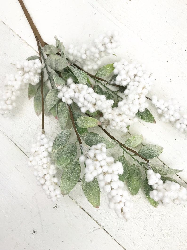 Flocked Snow Berry Stem Christmas greenery stems keleas greenery Christmas greenery for wreaths Flocked Christmas Pick Keleas