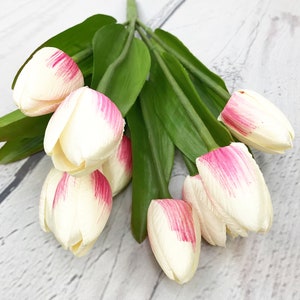 White and Pink Tulip Bundle, White-pink Tulip Flower, Cream & Pink Tulip for Wreaths, Tulip