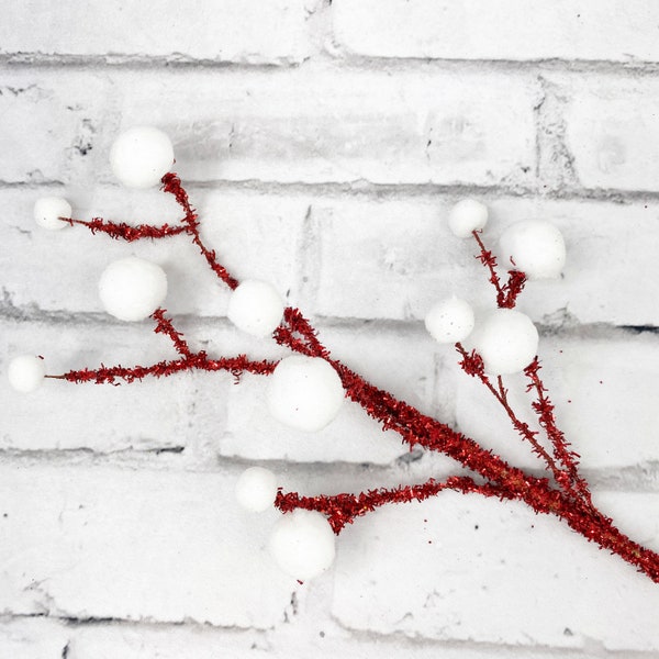 Red and White Glitz Small Felt Ball Stem, Red and White balls for Wreaths, Keleas Wreaths, Supply for Wreaths,Christmas Wreaths,Candy Wreath