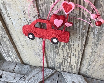 Valentines Red truck pick, Valentines Wreath attachment, Pick for Valentines Wreaths, Red Truck Spray, Keleas, Keleas supplies