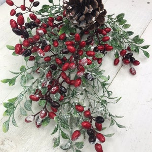 Frosted Pine Cone and Berry Stem, Christmas greenery stems, Flocked Christmas Pick , Christmas greenery for wreaths, Keleas, keleas Floral