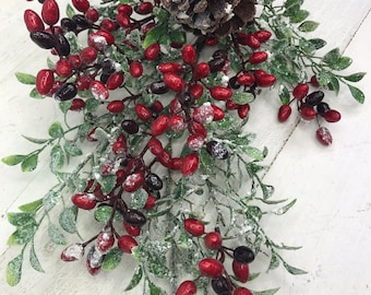 Frosted Pine Cone and Berry Stem, Christmas greenery stems, Flocked Christmas Pick , Christmas greenery for wreaths, Keleas, keleas Floral