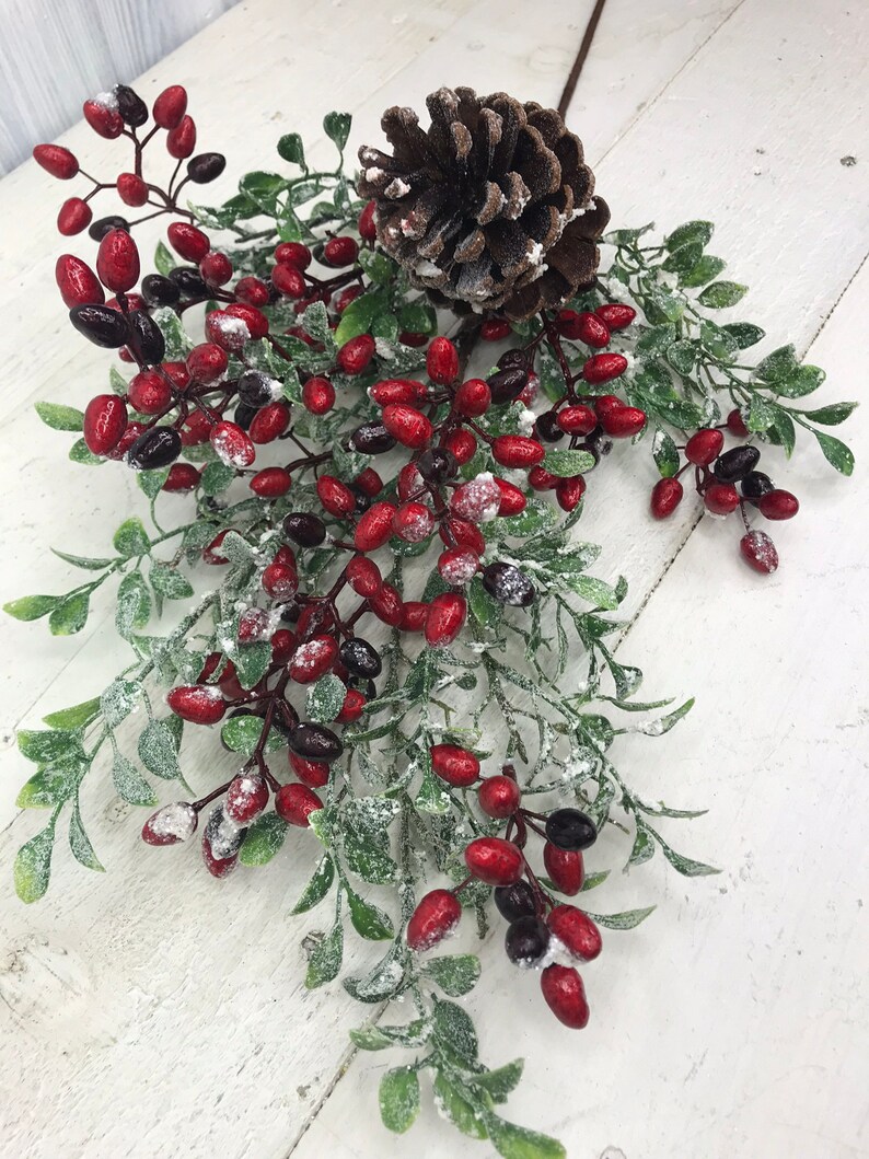 Frosted Pine Cone and Berry Stem Christmas greenery stems Etsy