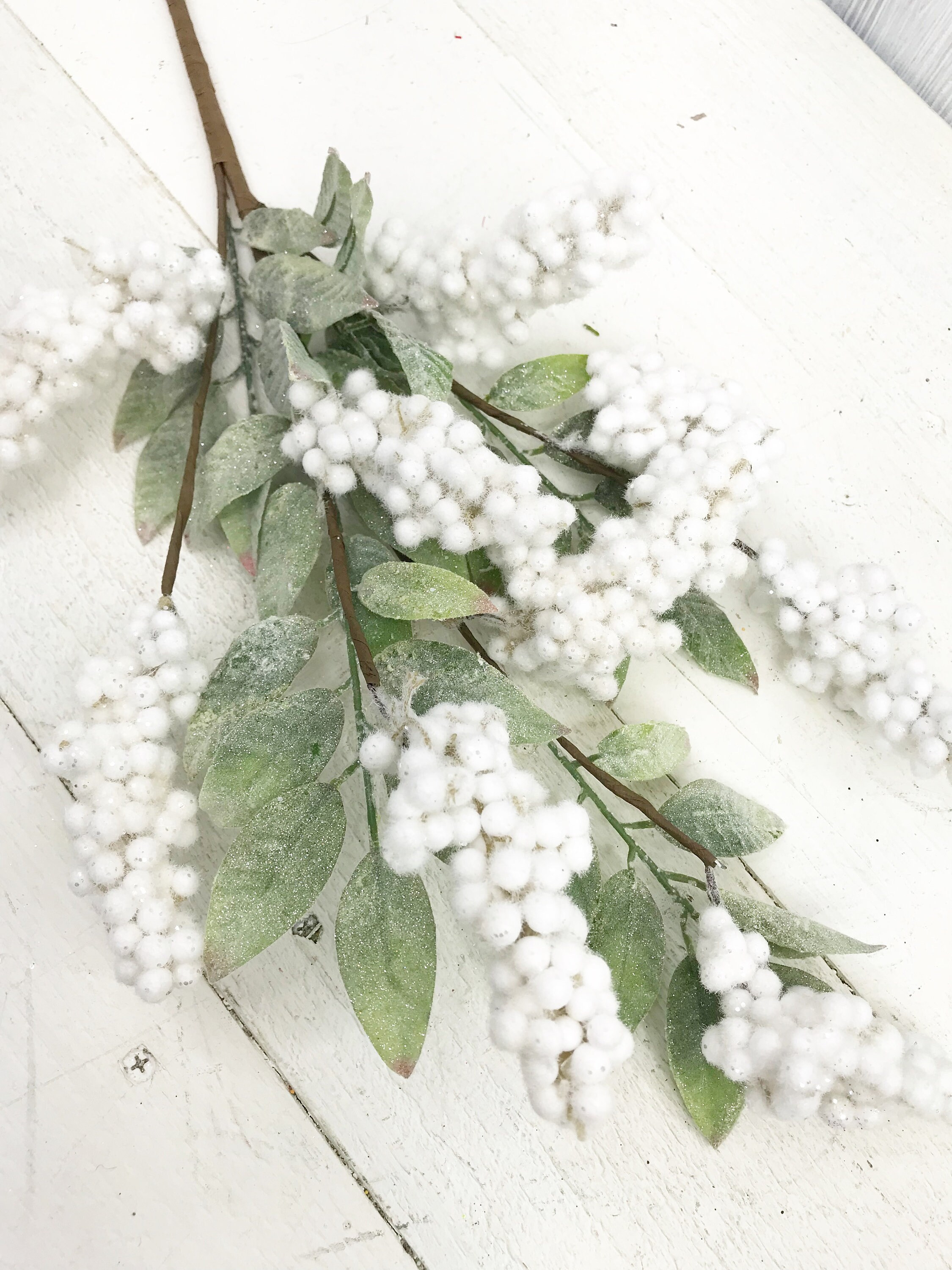 Christmas Greenery Stem Snowy Artificial White Berry Branch x 70cm 