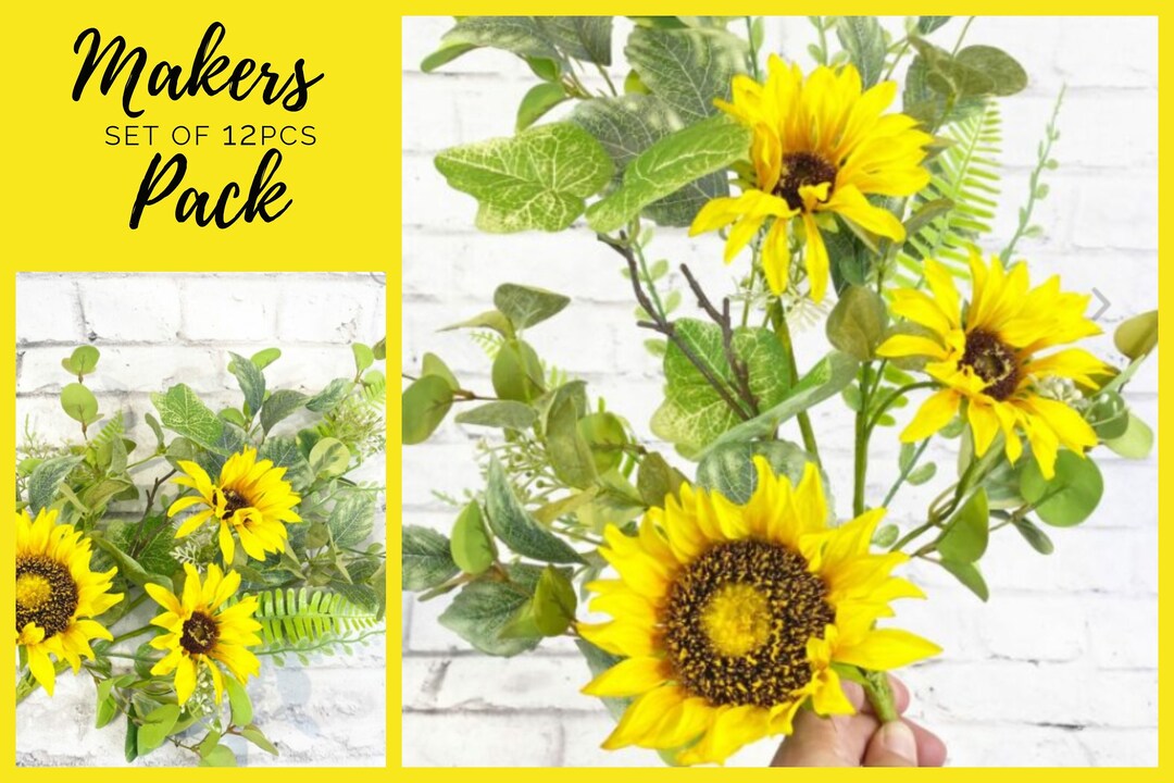 Mixed Sunflower Silk Flower Stem Set of 12 Makers Pack for Silk Floral