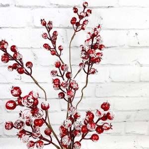 Red Berry Stem with Snow, Mantle Decor, Berries for Christmas Mantle, Berries for over a  Mirror, Christmas Wedding, Keleas