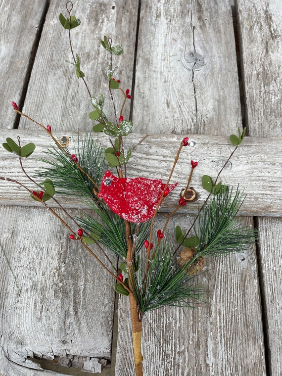 Pine With Berry and Cardinal Stem Filler for Christmas Trees, Winter  Christmas Greenery Stems for Wreaths and Floral Design by Keleas 