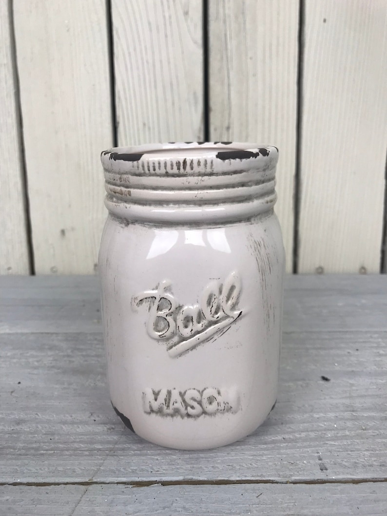 Small White Wash Mason Jar Ceramic Mason Jar Ball Mason Jar Etsy