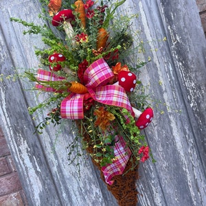 Easter Carrot Door Wreath with Mushrooms and flowers, Spring Carrot front door for Easter  Wreath with ribbon by Keleas
