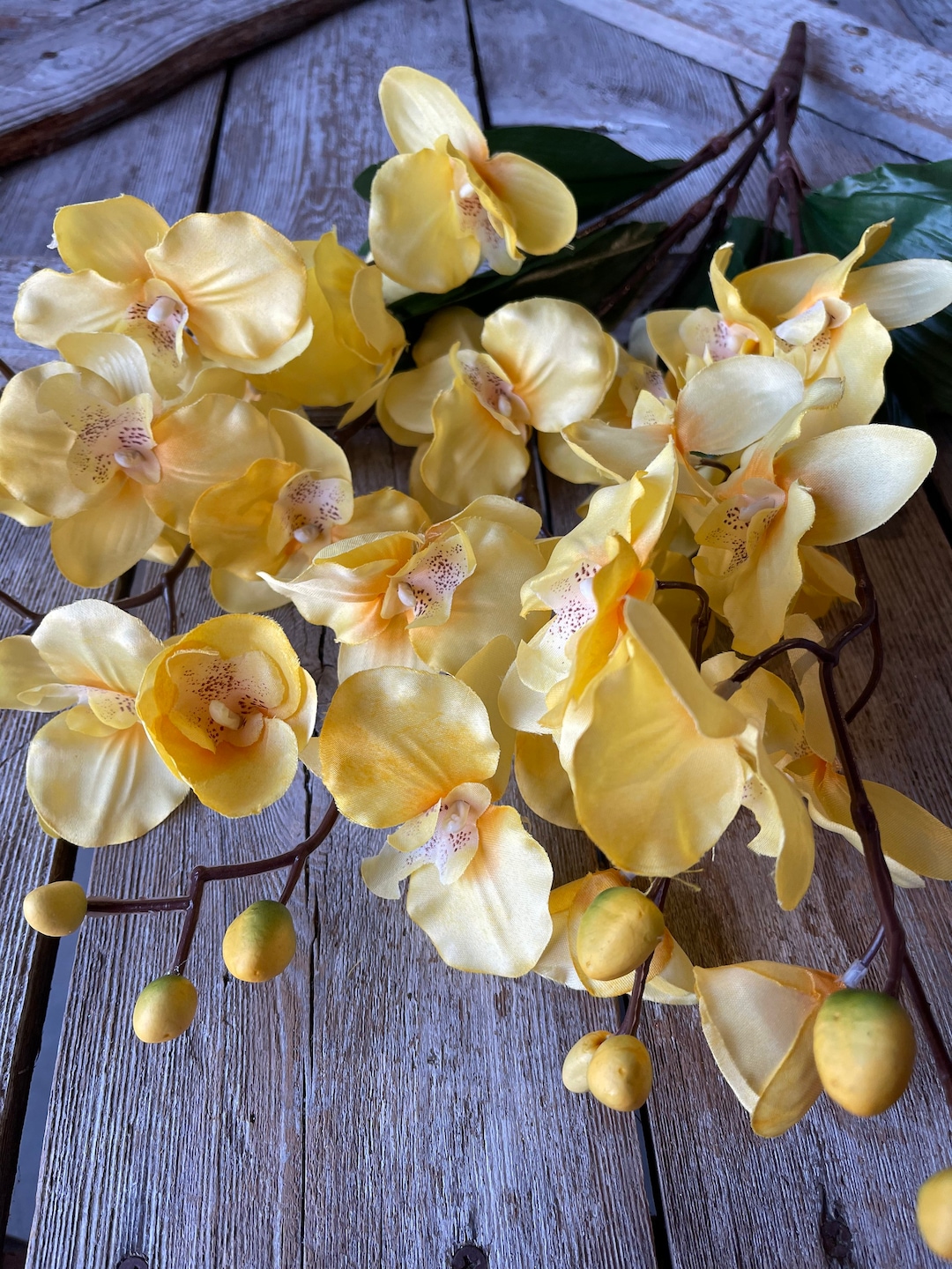 Orchid Bush Yellow Orchid Silk Flowers Flower Artificial Etsy