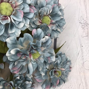 Blue Zinnia Bush, blue silk flowers, fake zinnia, artificial blue flower, Blue flowers for wreaths, Blue Flowers,  Keleas