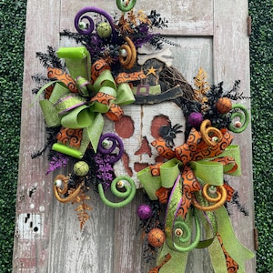 Large Deluxe Halloween Skeleton Door Wreath, Skeleton Door Wreath for Spooky Halloween Porch Decor by Keleas