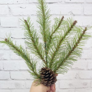 Pine with Pinecone Christmas Floral Stem, Christmas greenery for wreaths and silk floral design by Keleas