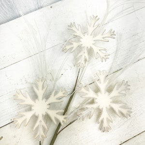 Wooden Flocked Snowflake Stem, Christmas Snowflake stem, Christmas floral, Christmas snowflake for wreaths,  Keleas,keleas Floral