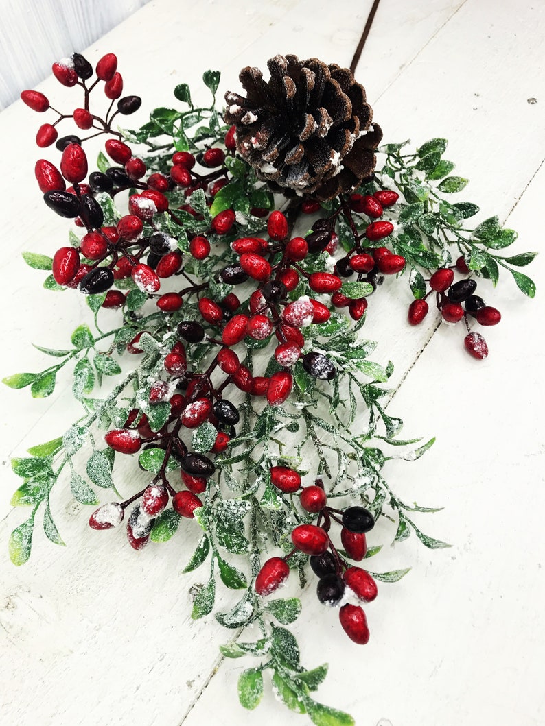 Frosted Pine Cone and Berry Stem Christmas greenery stems Etsy