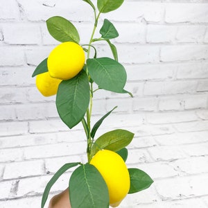 Lemon stem with greenery for silk floral design and wreath making by Keleas, artificial lemons of varying sizes on long stem with leaves