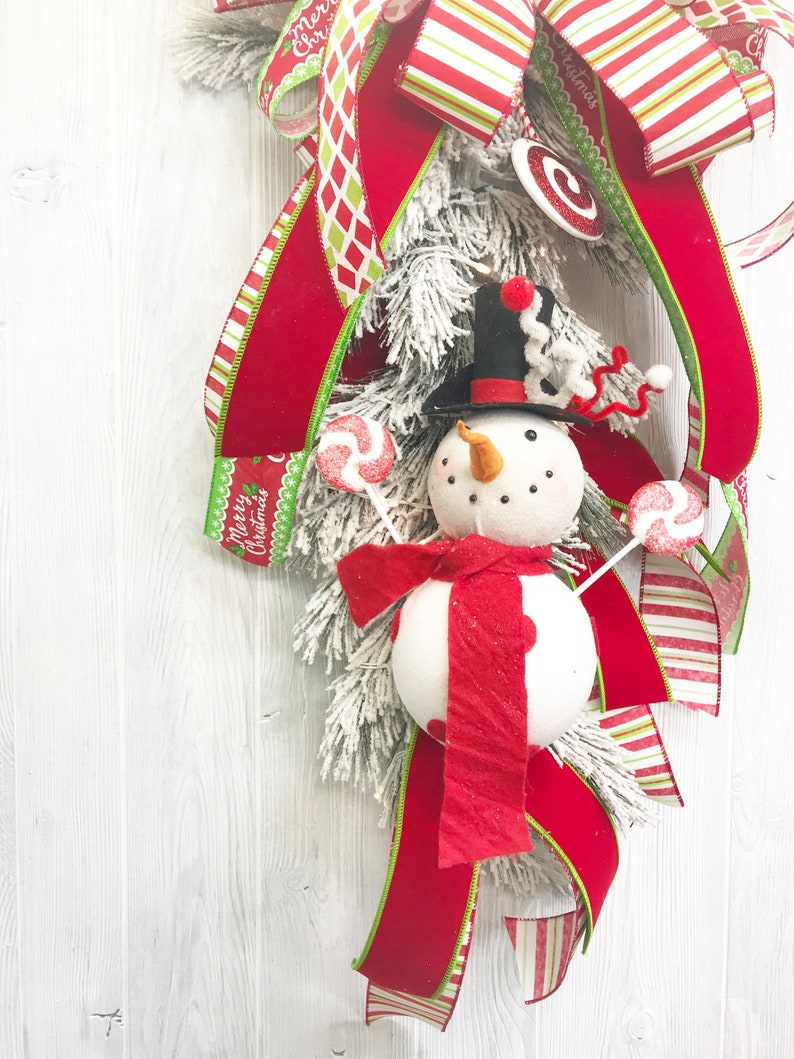 Flocked Wreath Snowman Lighted Swag for Christmas Lighted Etsy
