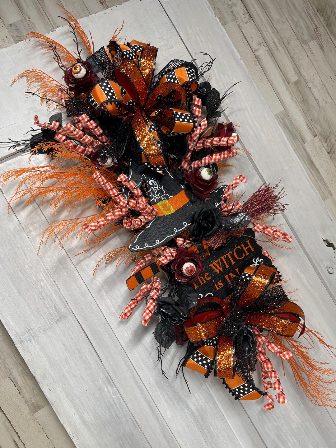 The Witch is in Halloween Swag , Spooky Witch Hat Door Hanger With ...