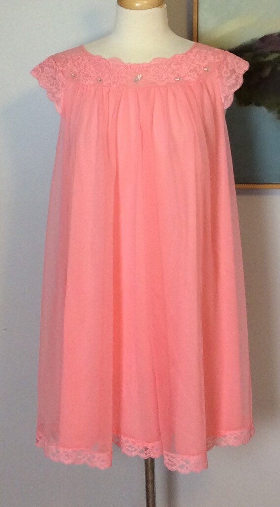 Vintage 60's Coral Pink Nightgown by Shadowline | Etsy