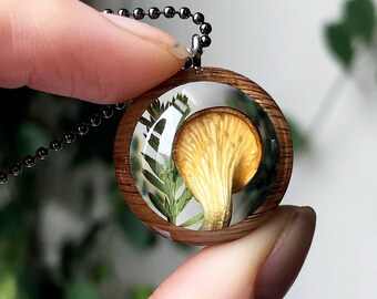 Resin Terrarium Necklace with Mushroom Moss: Fungi Botanical Mushroomcore Fairy Woodsy Northwoods Boreal Jewelry Wood Pendant