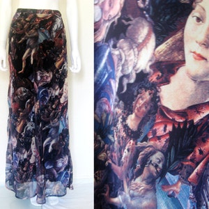 90s BOTTICELLI Collage Print Skirt / Renaissance Painting Graphic Print Clothing / large women's