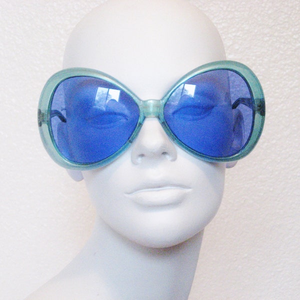 90s Outrageous Oversized Shimmery Green Blue Tinted Sunglasses / Club kid Raver Festival